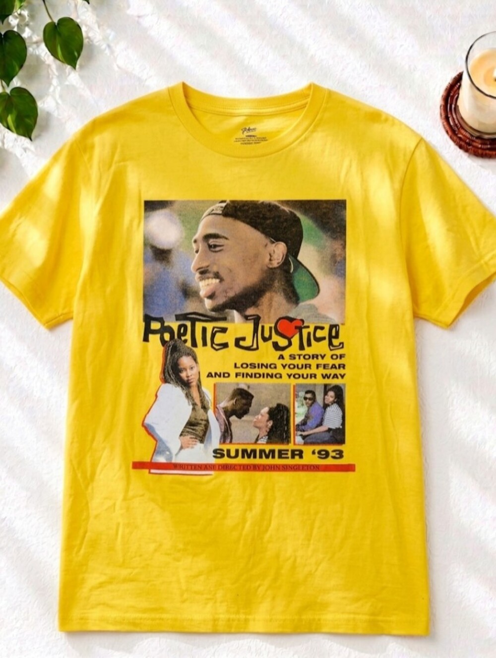 Philosophy Bright Yellow Graphic Tee with Multicolor Print Poetic Justice